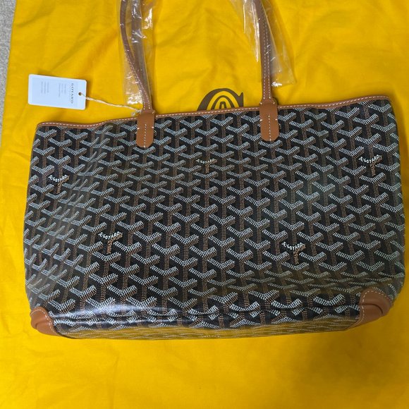 Goyard Artois PM Small Black/Tan Leather Canvas Zipped & Structured Tote - Picture 5 of 13